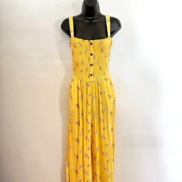 NWT Hollister Yellow Floral Crop Wide-Leg Linen Blend Jumpsuit - Size Medium - Picture 3 of 6